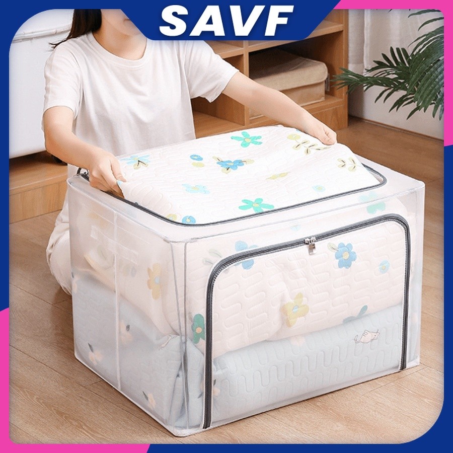 SAVF Foldable Large Storage Box Transparent Organizer Box Clothes Quilt ...