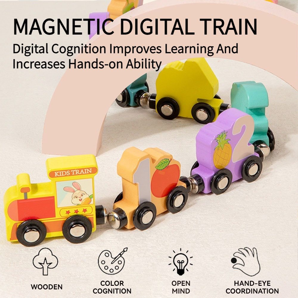 Kids TEMI Magnetic Wooden Mini Train Digital Puzzle Toys Kids Early ...