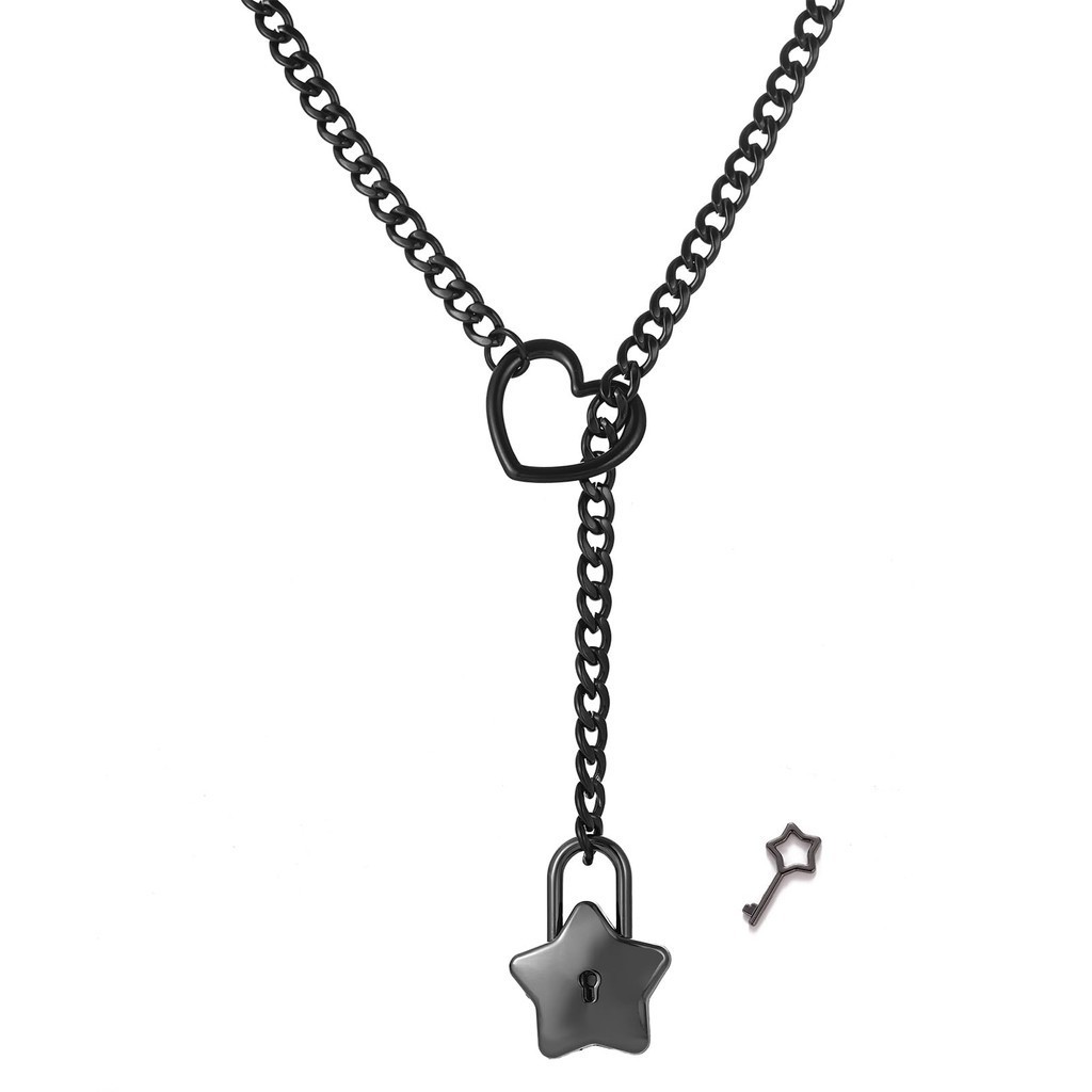 Slip Chain Necklace Heart O-Ring Adjustable Heart Shaped Lock Core With Key
