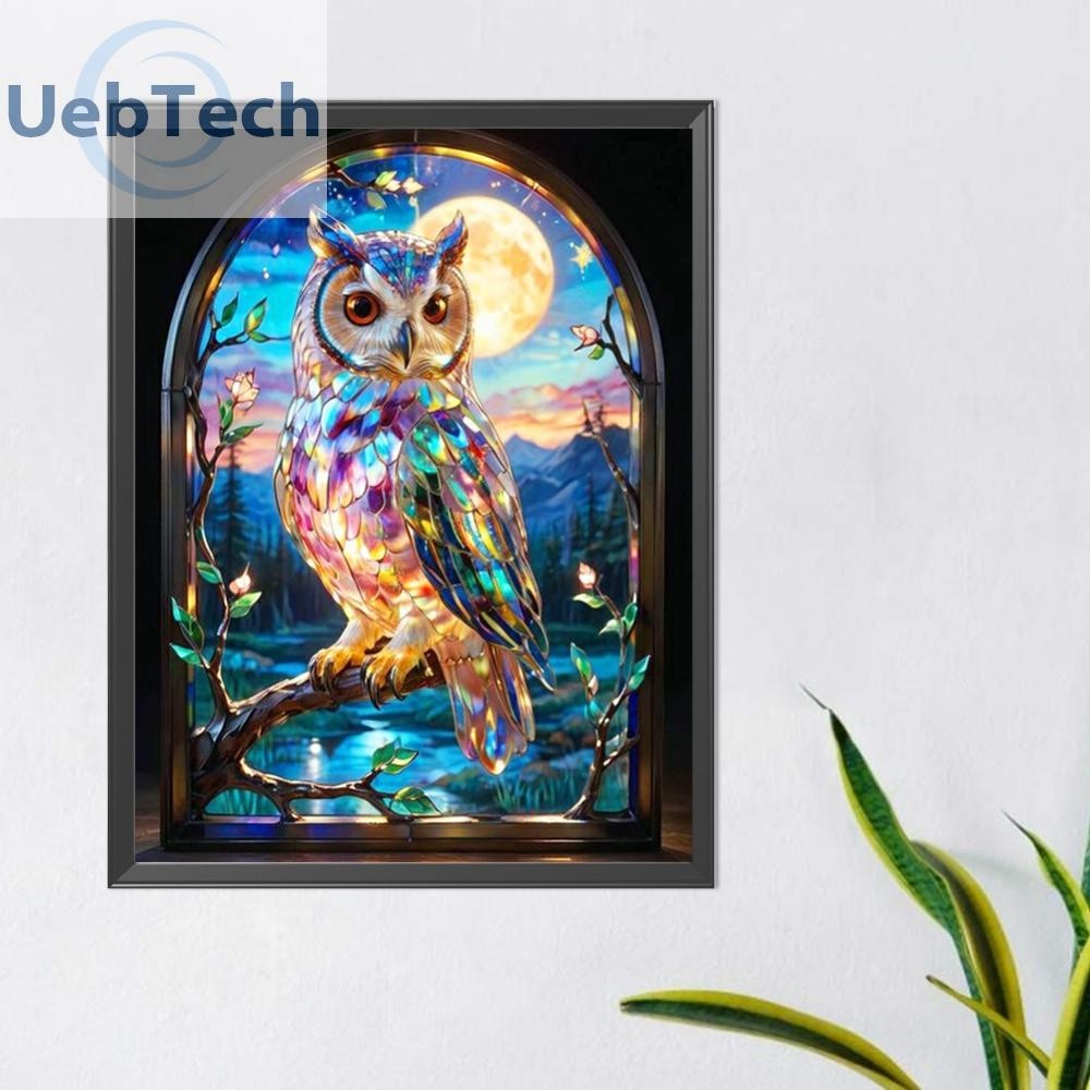 [uebtech.my] 5D DIY Full Round Drill Stained Glass Diamond Painting Owl ...