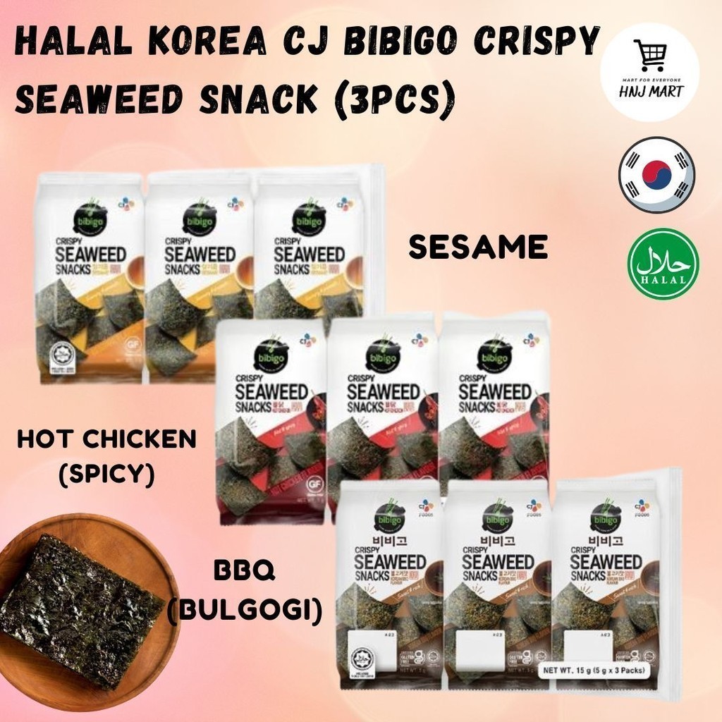 Halal Korea CJ Bibigo Crispy Seaweed Snack Flavor Halal Seaweed Korea