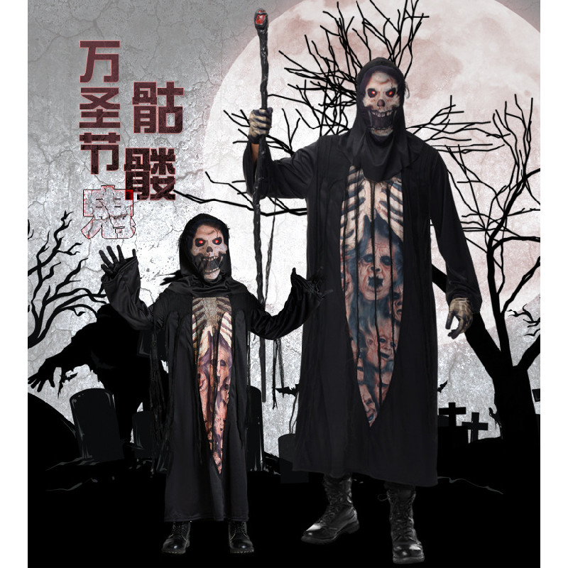New Skull Skeleton Robe Halloween Costume Adult Male Ghost Role Play ...