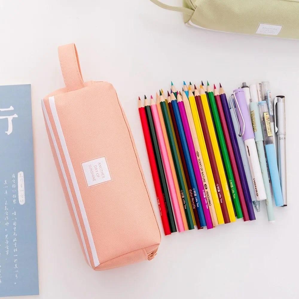 Double Layer Large Capacity Fabric Pencil Cases Bags Creative Canvas
