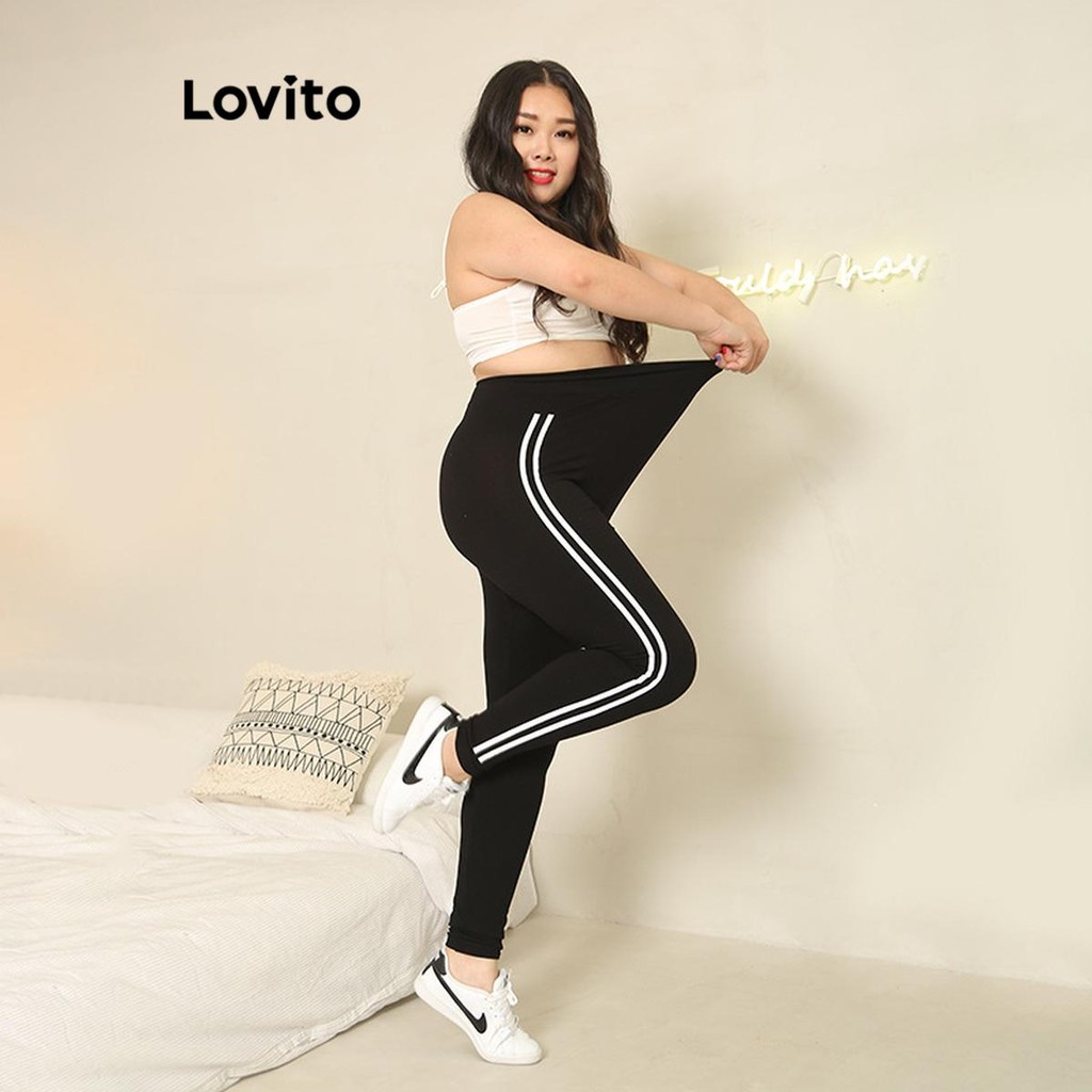 Lovito Plus Size Curve Sporty Plain Structure Line Braid Sports