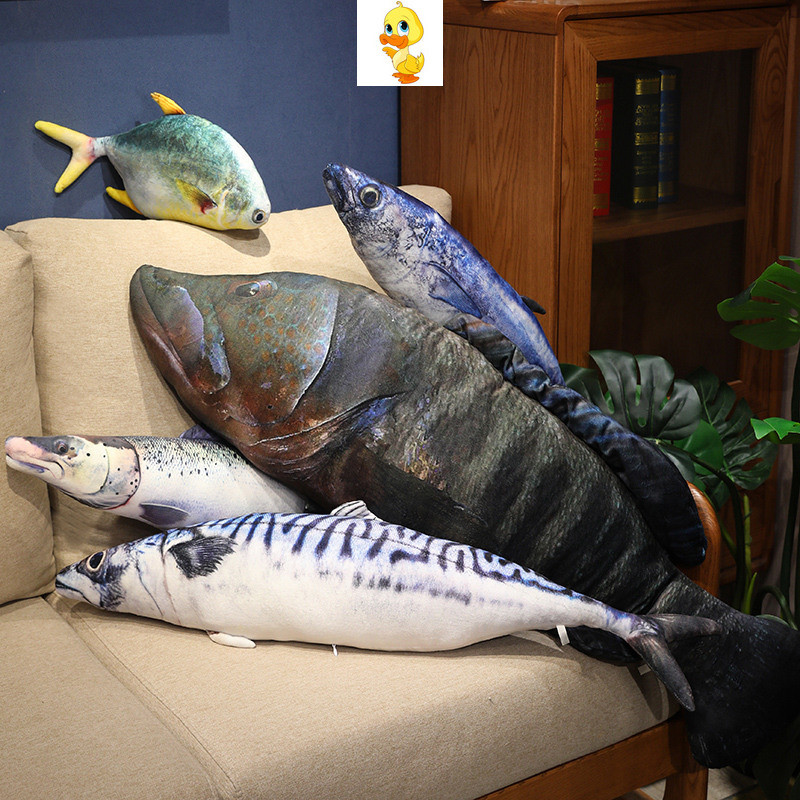 PLUS Realistic Sea Fish Plush Pillow Creative Tuna Belt Fish Toy Office ...