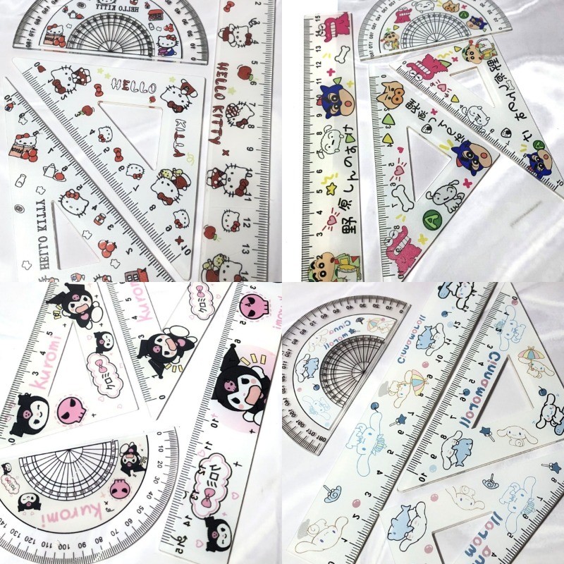 4Pcs Crayon Shin-chan Kawaii Set Ruler Kuromi Melody Transparent ...