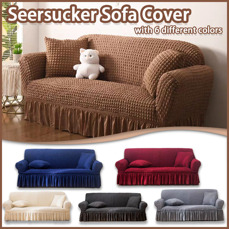 Skirt Sofa Cover 1/2/3/4 Seater L Shape Slipcover Thick Seersucker ...