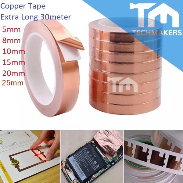 30meter (Extra Long)0.06mm Adhesive Conductive Copper FoilTape 5/8/10/15/20/25mm Shield EMI Antistatic Phone Repair Tape