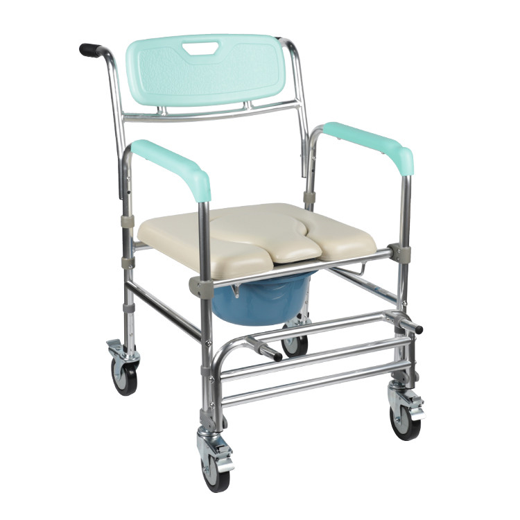 Medical home hospital commode chair toilet bathroom transport 4 wheels ...