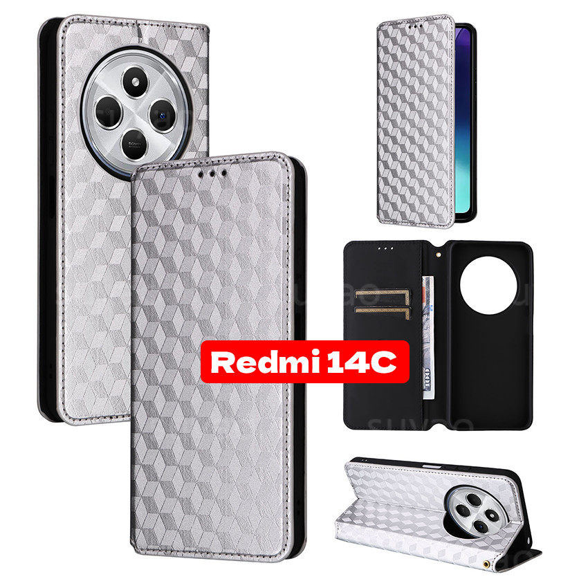 FHSYCR Cover per Xiaomi Redmi note 14 4G con 1 Pezzi Pellicola Vetro Temperato, Premium PU Pelle Portafoglio Libro Flip Antiurto Protettiva Case Custodia, Blu