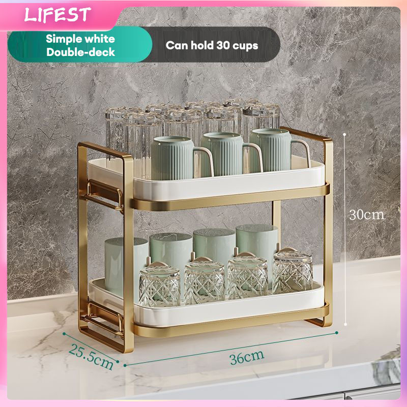 Standing Cup Holder Wine Glasses Holder 2-Tier Cup Drying Rack with ...