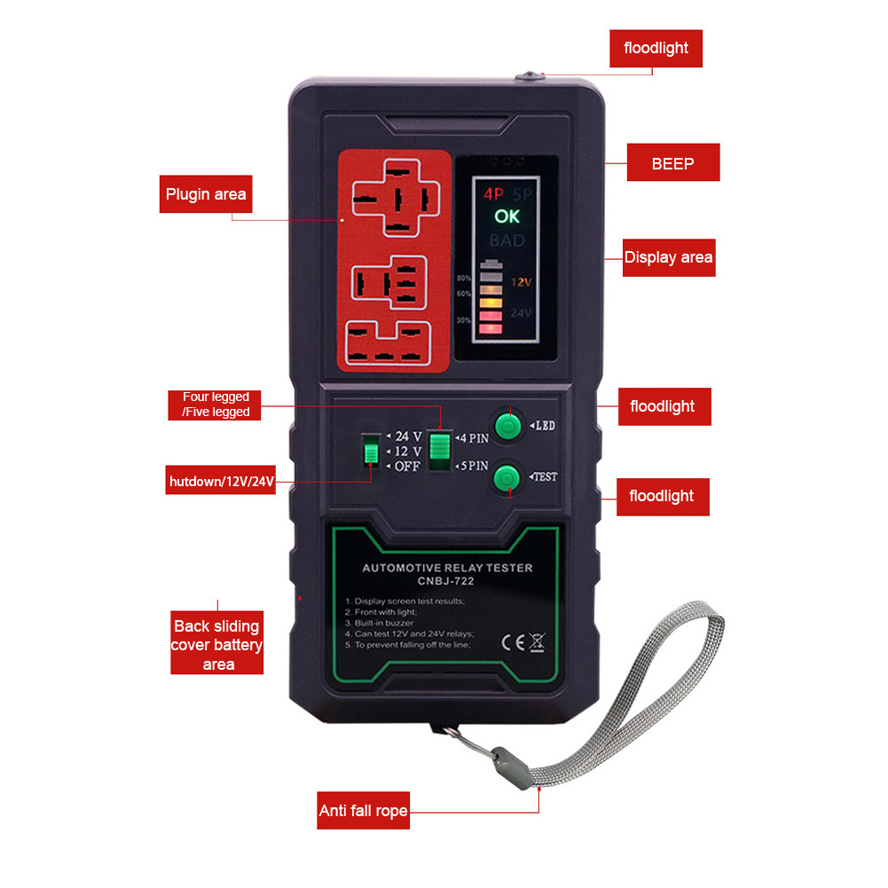 Car Relay Tester LED Indicator Light 12V 24V Car Battery Checker