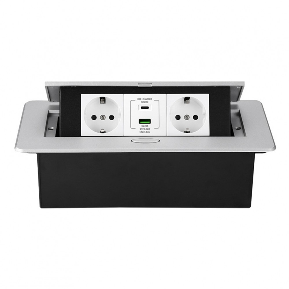 1PC built-in socket retractable 2-way with USB and USB-C with soft ...