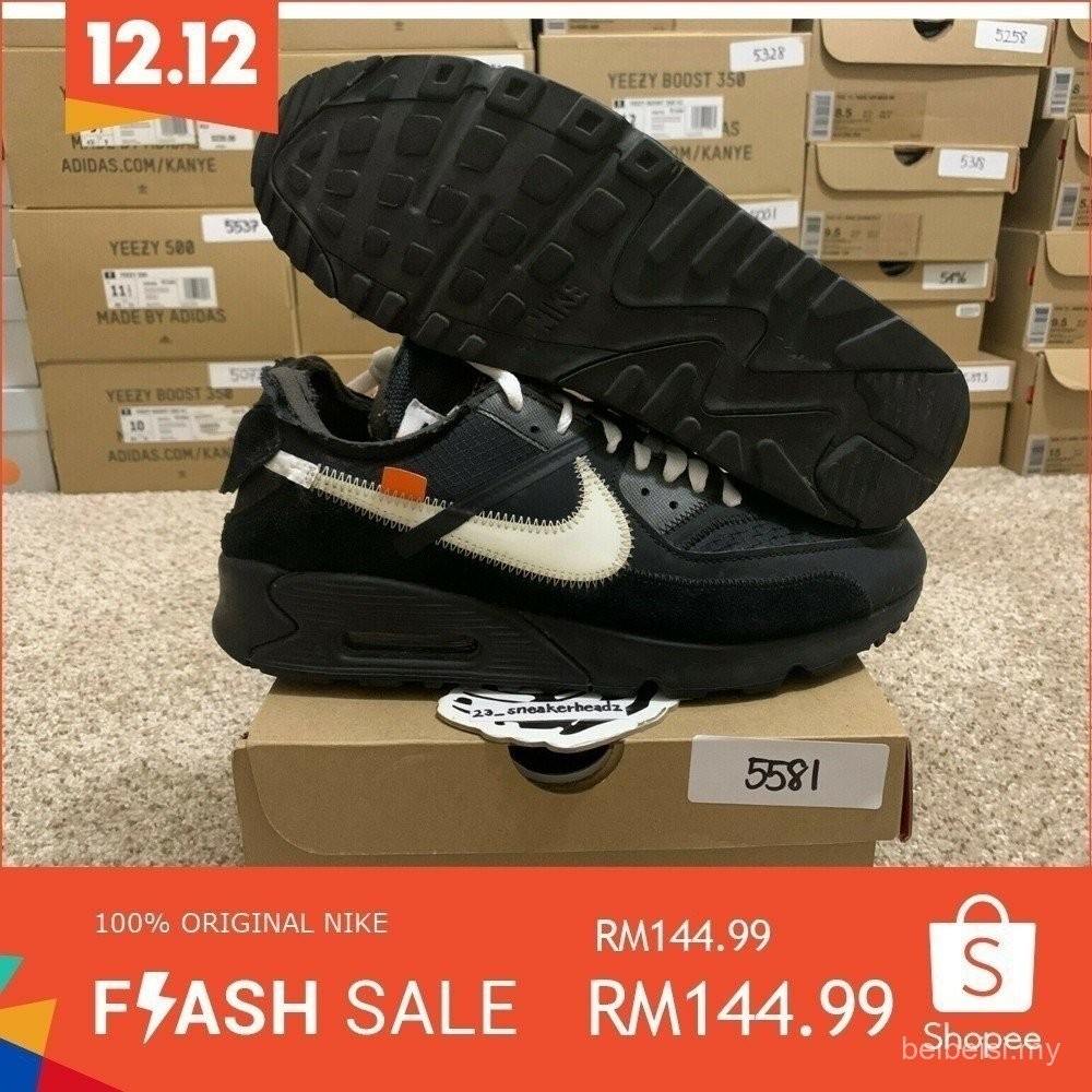 HTH ddgu NK X off white Air Max 90 hitam saiz 9 zapatillas rendah aa7293001 kasut sukan p256 DDIT Shopee Malaysia