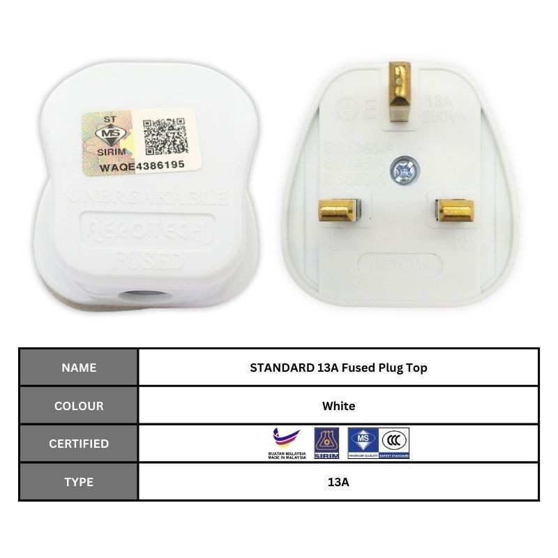 Malaysia SIRIM 13A Fused 3 Pin Plug Top Premium Standard Normal Quality ...