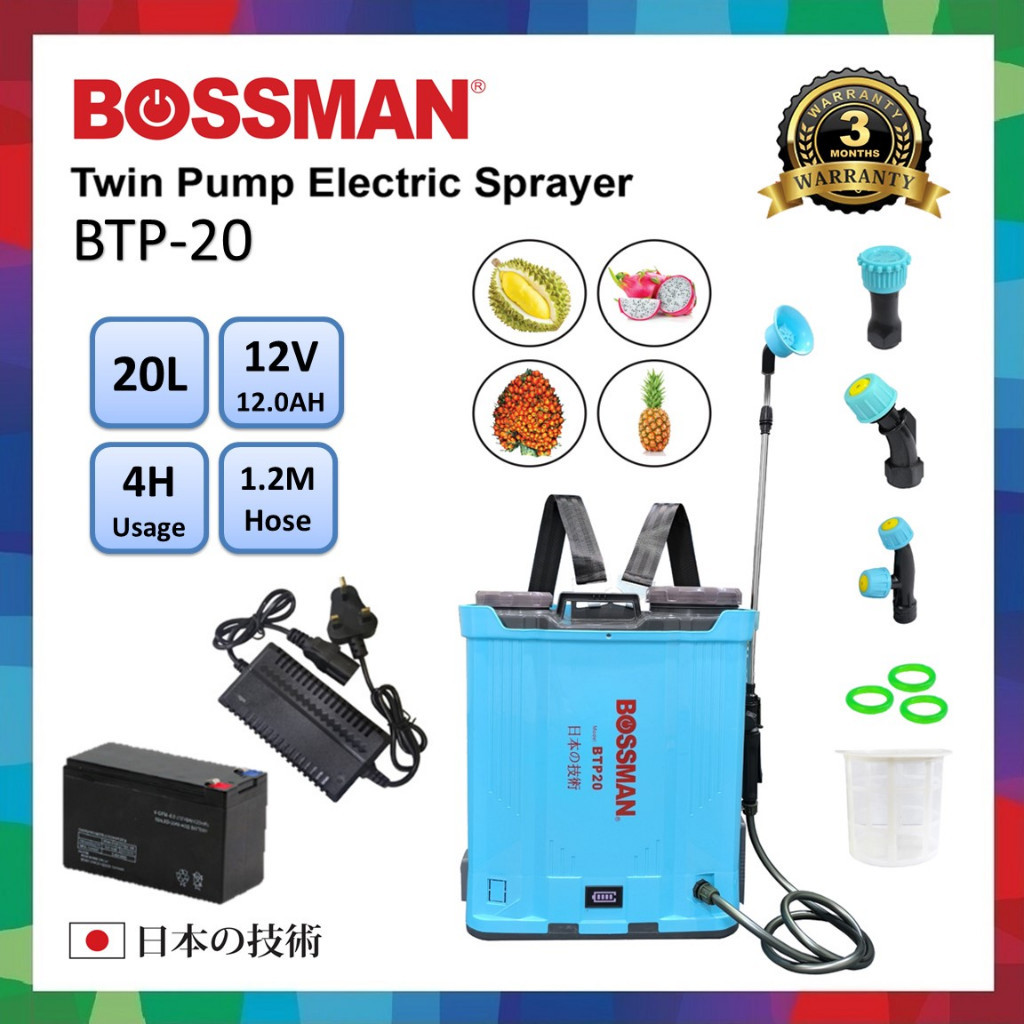 [ Pam Racun Bateri ] BOSSMAN 20L TWIN PUMP Electric Knapsack Sprayer ...