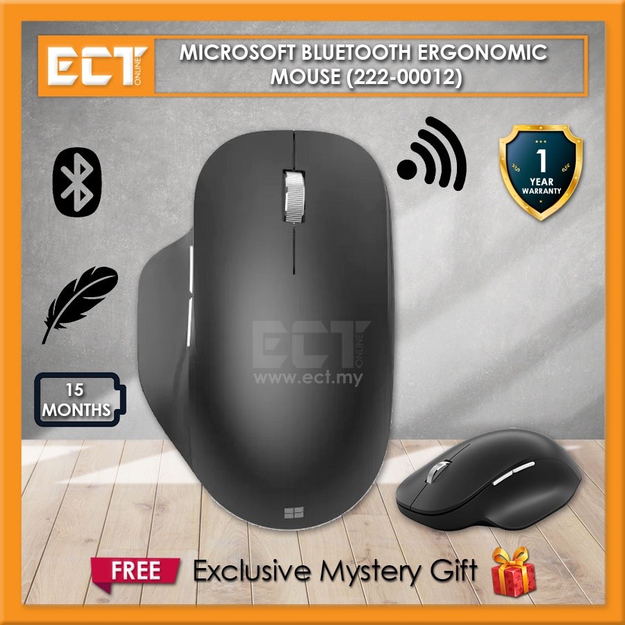 Microsoft Bluetooth Ergonomic Mouse (Black 222-00012 / Ice Blue 222 ...
