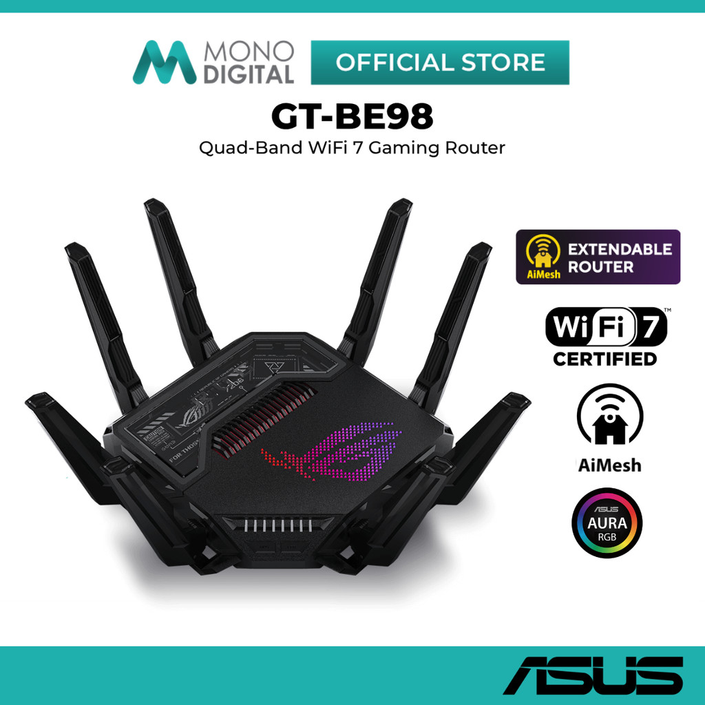 ASUS ROG RAPTURE GT-BE98 BE25000 QUAD-BAND WIFI 7 GAMING ROUTER WITH ...