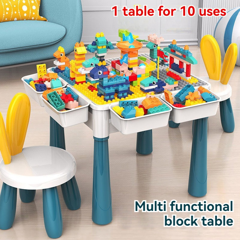 Kids Multifunctional Building Block Table Study Table Playing Games ...