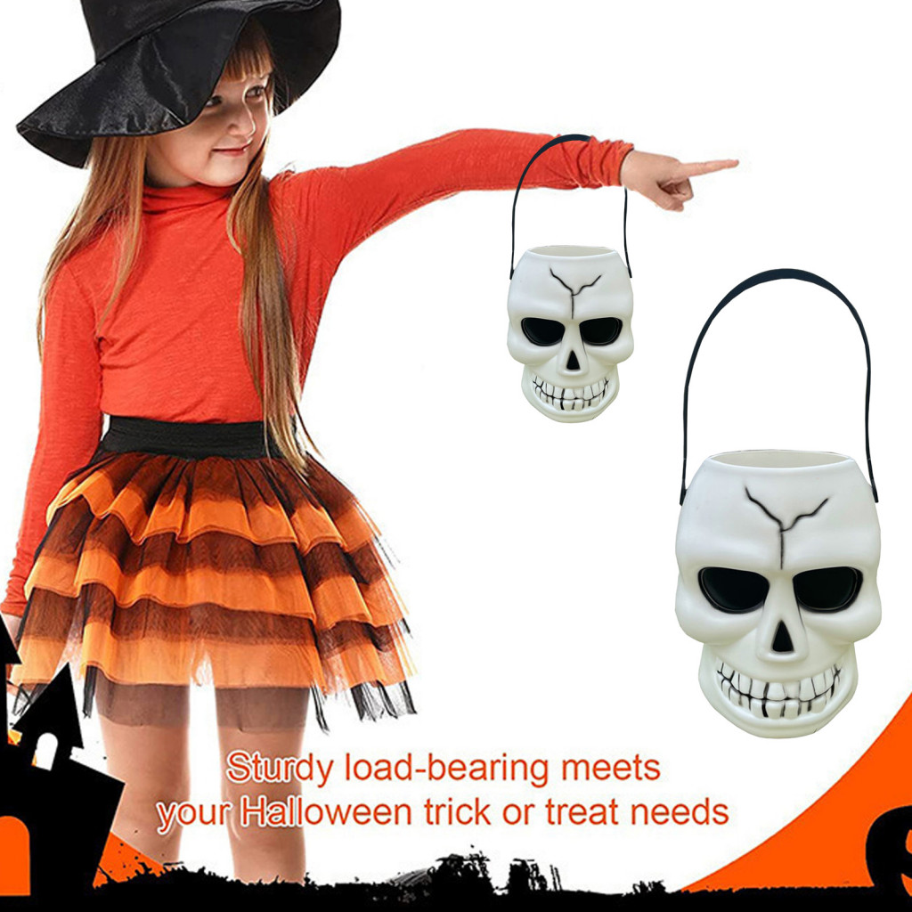 RAN Trick or Treat Bucket Skull Candy Holder Spooky Halloween Skull ...