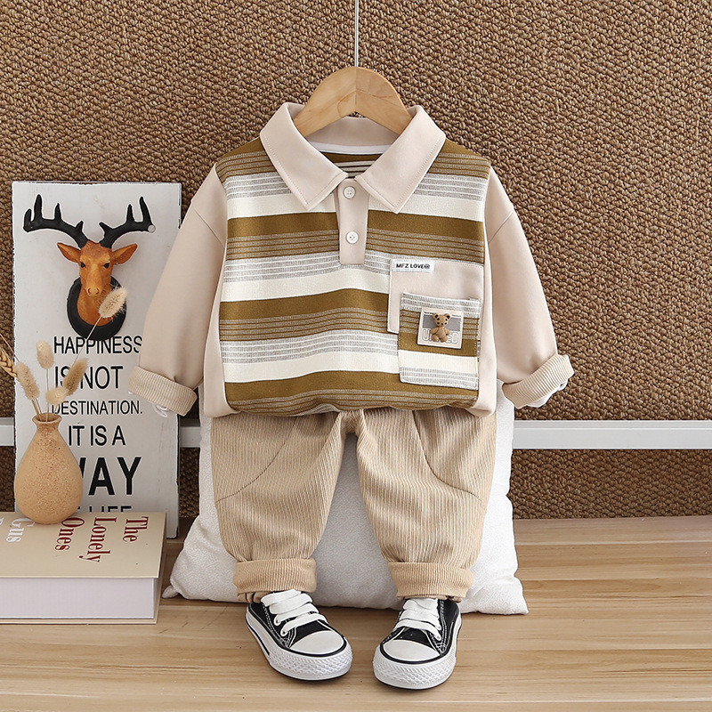 Autumn Arrival Baby Boy Long Sleeves Casual bodysuit with Turn-down Collar