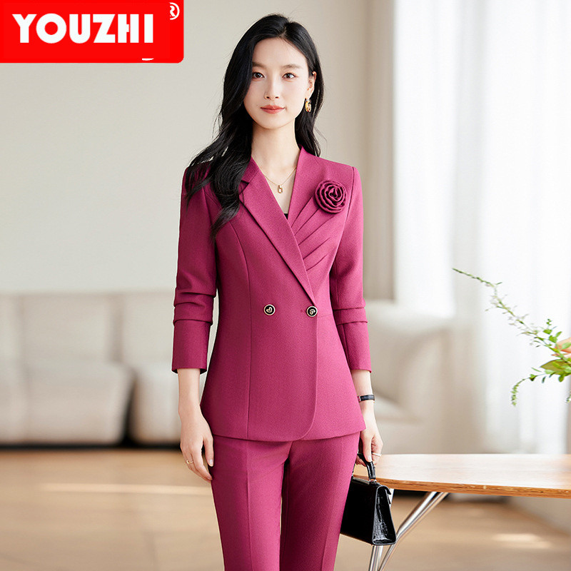 New arrival Women's office set wear long sleeve Coat and pants piece  Fashion elegant high quality Professional suits S~4XL QY-8888