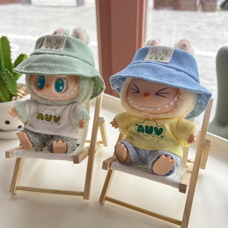 Beach Chair Phone Holder Labubu Wooden Mini Chair Folding Lounge Chair ...