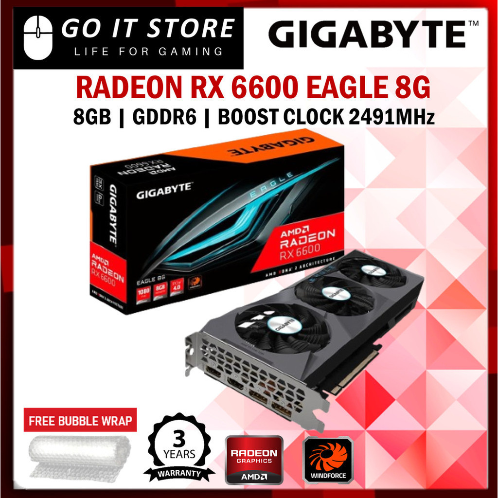 GIGABYTE AMD Radeon RX 6600 EAGLE 8GB GDDR6 Graphic Card (GV-R66EAGLE ...