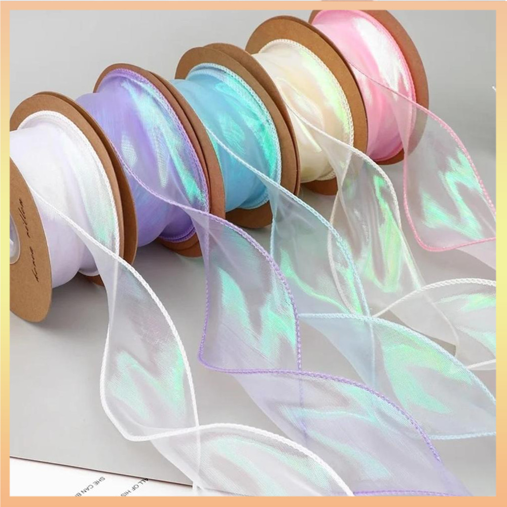 40mm 10Yards Fishtail Organza Ribbon Reflective Iridescent Wavy Edge ...