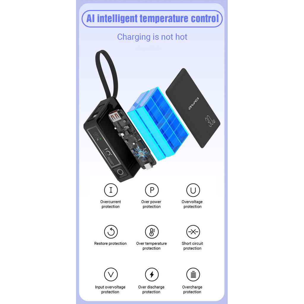 Awei P87K 10000mAh Powerbank 30W Fast Charging Power Bank Built-In Cable  Pawer Bank Portable Bank Kuasa Awei Powerbank | Shopee Malaysia