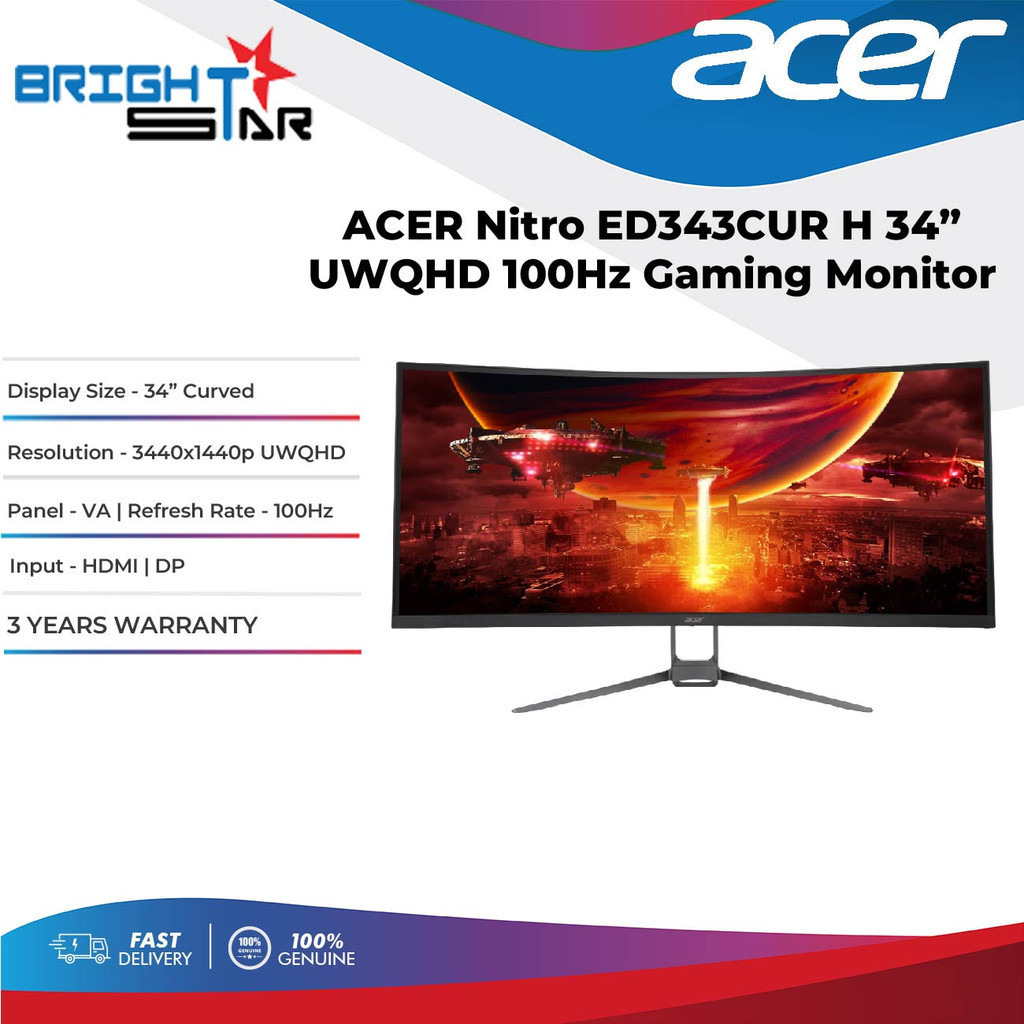 ACER Nitro ED343CUR H 34” UWQHD 100Hz Gaming Monitor Shopee Malaysia