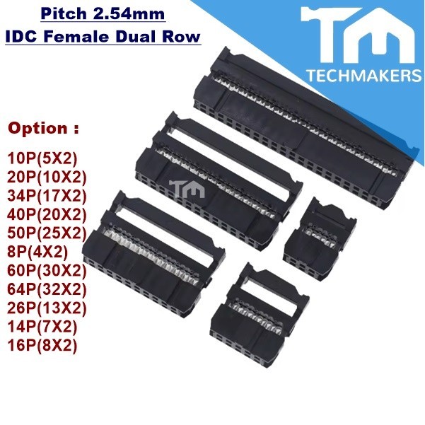 1pc of 10P 20P 30P34P 40P 50P 5x2 10x2 15x2 17x2 20x2 25x2 DualRow Pitch 2.54 IDC Socket Connector FC Female HeaderCable