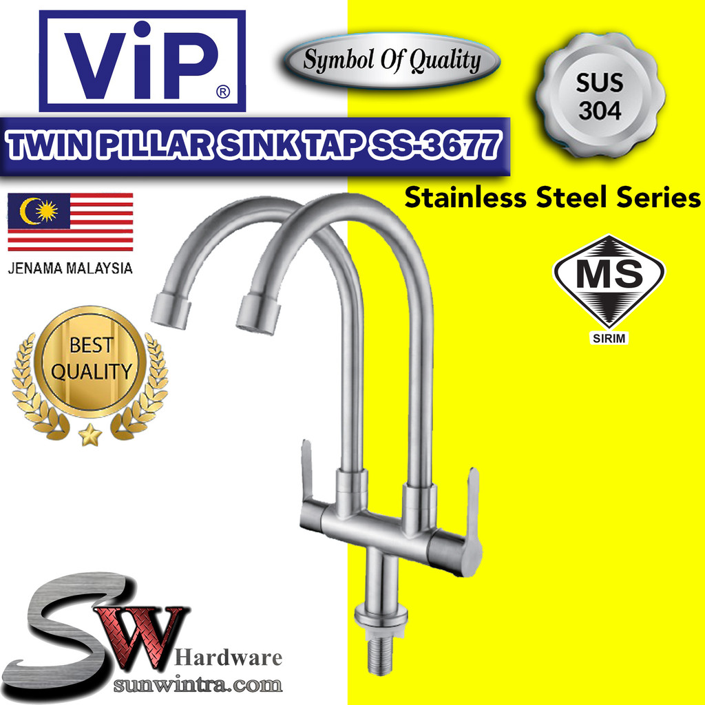 VIP SUS304 STAINLESS STEEL DOUBLE PILLAR SINK TAP #SS-3677 SS3677 TAP ...