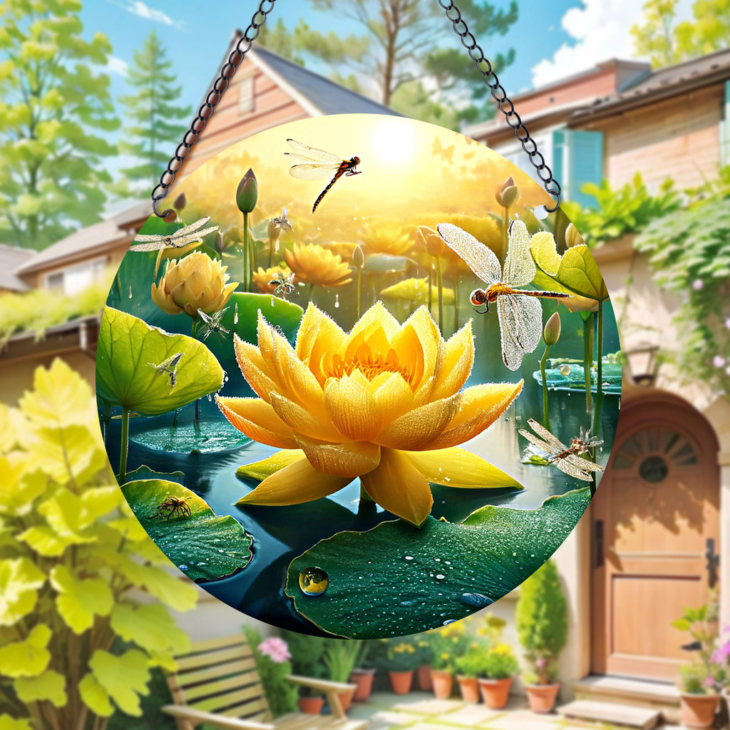 1pc Yellow Lotus Suncatcher Wall Sign Flower Window Decoration Stained