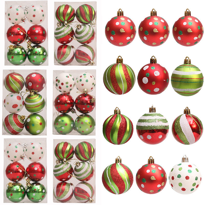 6Cm Christmas Ball Red White Green Ball Christmas Tree Pendant Hand