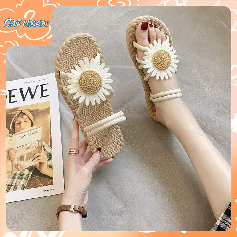 CAPUBEW Fresh Sandals for women Floral Woven Platform Daily Kasut ...