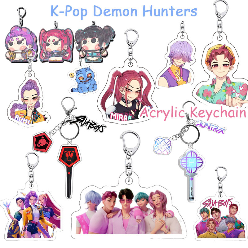 KPop Demon Hunters Acrylic Keychains Creative 4pcs Saja Boys Key Ring ...