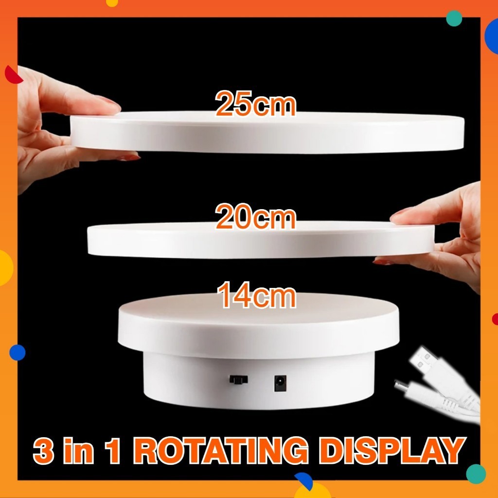 USB/Battery 3in1 Showcase Display 360 Rotating Stand 14/20/25cm White ...