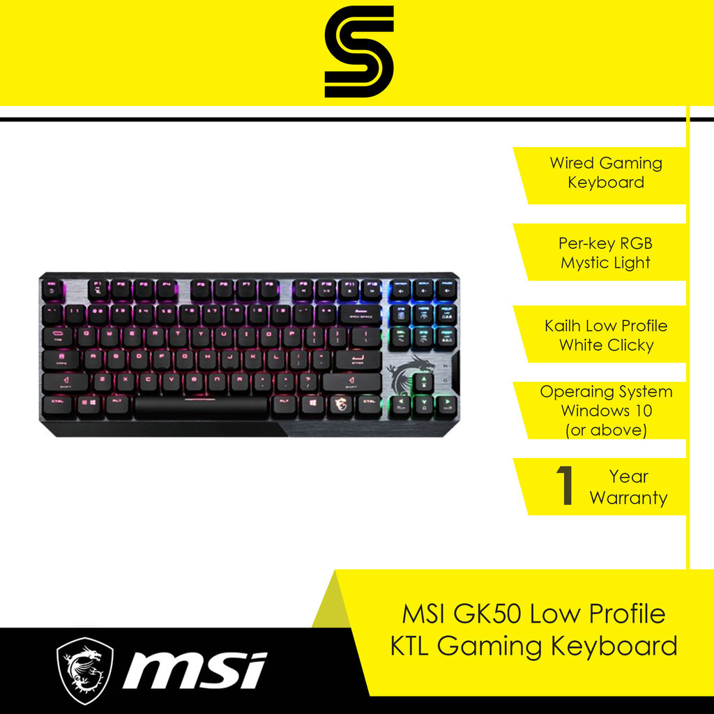MSI GK50 Low profile TKL Gaming Keyboard with Kailh Low Profile White ...