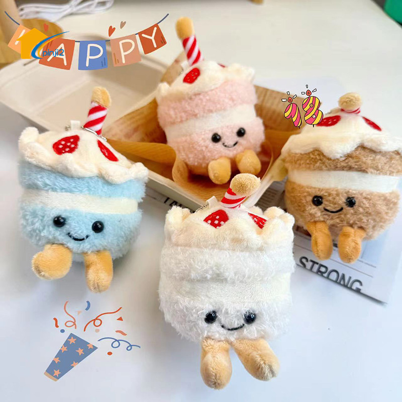 Birthday Cake Shape Keychain Cute Plush Keyrings Friend Gift Supplies ...