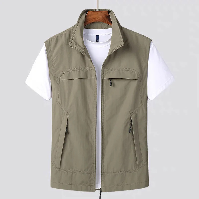 New Men's Sports Vest Outdoor Casual Hiking Vest Solid Color Zipper ...