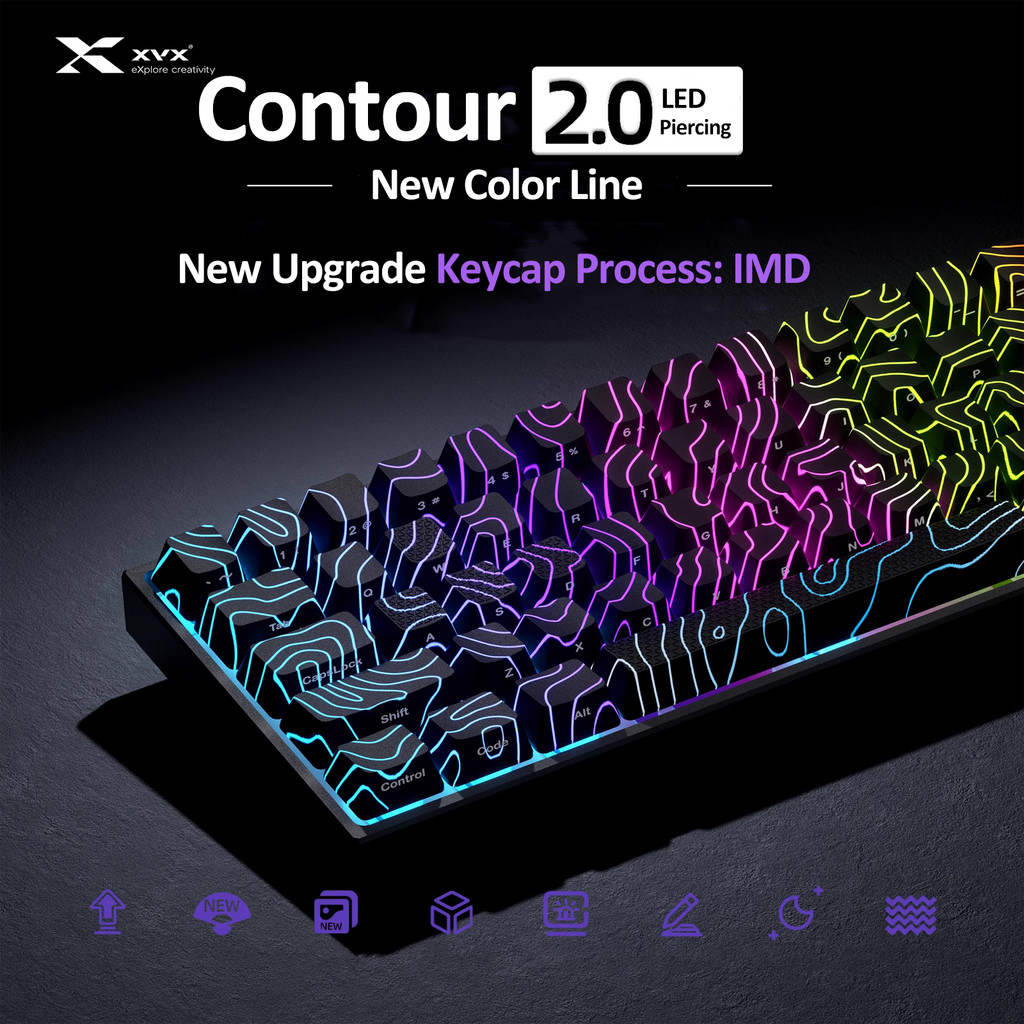 Black Contour 2.0 Light Pollution Keycap OEM Profile 61/118 Keys PBT ...