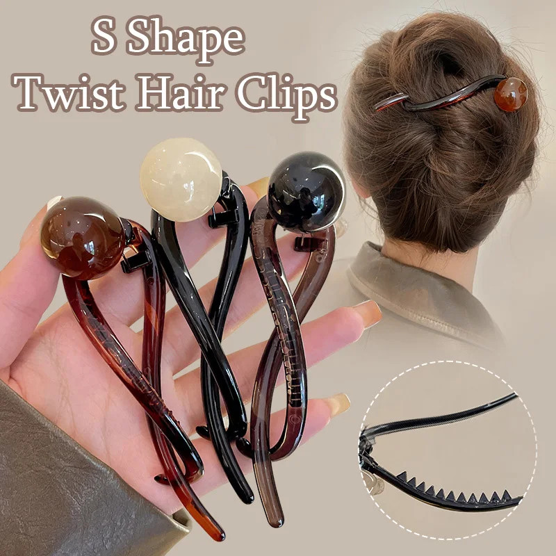 Retro S Shape Hair Clips Twisted Pearl Shark Clips Headdress Ponytail ...