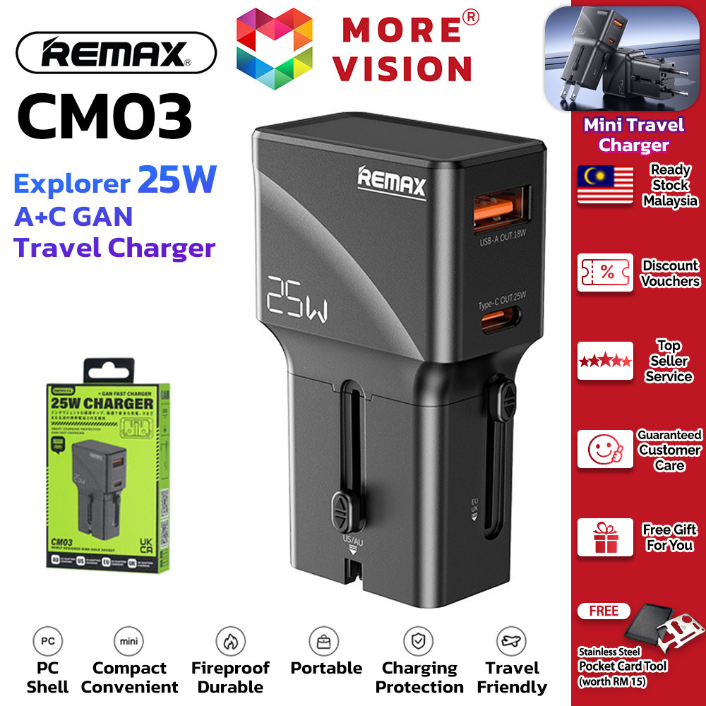 REMAX Explorer 25/45W GAN Travel Charger Universal Power Adapter Type-C ...