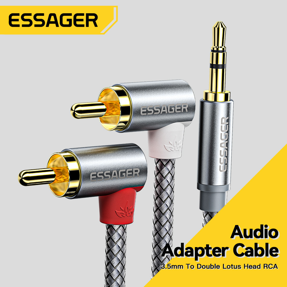 Essager 3.5mm Elbow Rca Cable For TV Box Home Theater Speaker Wire 3 ...