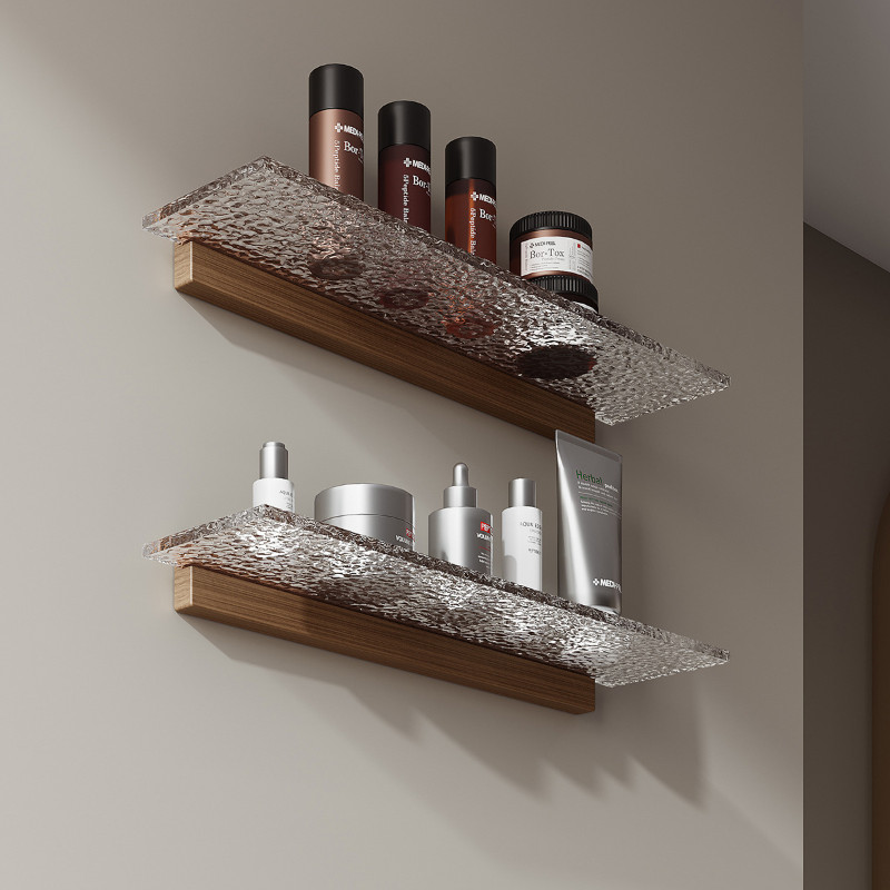 Walnut Bathroom Storage Rack Wall Mounted Acrylic Bathroom Shower ...