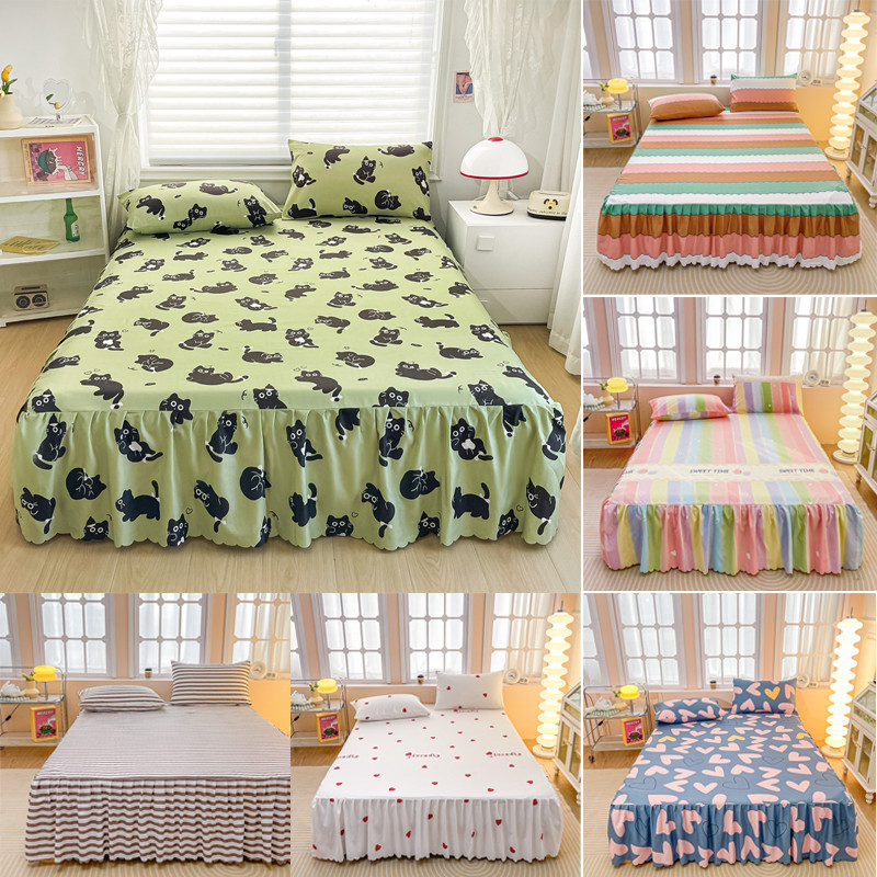 (20 color) Ruffled Bed Sheet Cover Brushed Bed Skirt Bedspread with ...