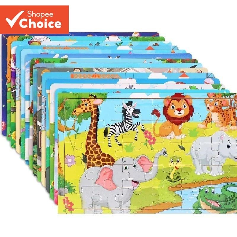 30 Piece Wooden Jigsaw 3d Puzzle Kids Cartoon Animal Vehicle Puzzles ...