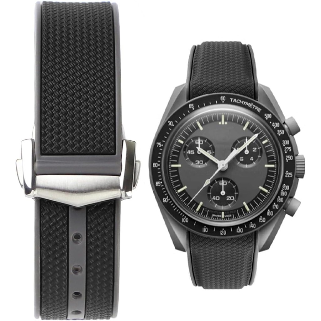 20mm Curved Rubber Watch Band for Omega X Swatch Speedmaster Moonwatch ...