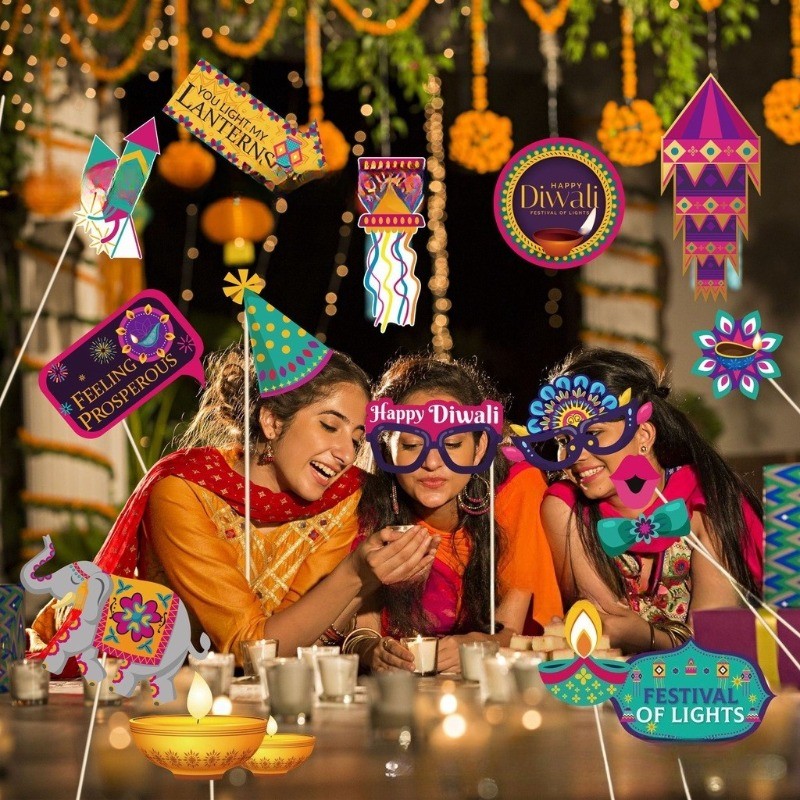 [25pcs/set] 2025 Happy Diwali Festival Decor Shoot Props Fun Photo ...